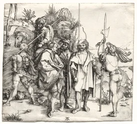 5人の兵士と馬に乗ったトルコ人、おそらく1496年。