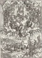 黙示録の結果から、神の父と長老の前のジョン。 1496年