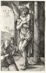 列のそばの悲しみの男