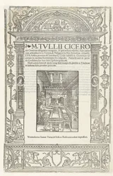 キケロの演説のタイトル ページ、1520 年にジョドクス バディウスの印刷者の印が付いています。