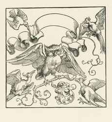 4羽の鳥に襲われるフクロウ 1515年頃 （木版画）