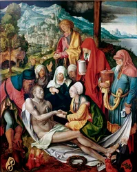 アルブレヒト・デューラー（1471-1528）の Deposition Painting 1500年頃の薄さ。151x121 cm ミュンヘン、アルテ・ピナコテーク
