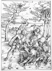 モリオニデスを殺すヘラクレス、1496/98年頃（木版画）