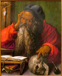 聖ジェローム - アルブレヒト・デューラー（1471-1528）の絵画、木に油彩