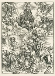 海の怪物と小羊の角を持つ獣。聖ヨハネの黙示録、1496-97年頃（木版画）