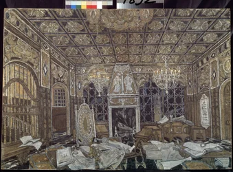 ウィリアム・シェイクスピア (1564-1616) の作品「オセロ」の装飾準備 (ウィリアム・シェイクスピアによる劇「オセロ」の舞台デザイン) - Peinture de Alexander Yakovlevich Golovin (Alexandre Golovine) (1863-1930)、tempera sur bois