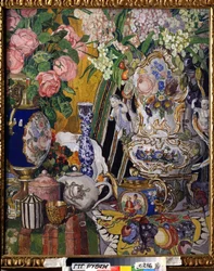 「花と磁器のある静物」アレクサンドル・ヤコブレヴィッチ・ゴロビン（アレクサンダー・ゴロビン）（1863-1930）による絵画（1863-1930）1915年国立トレチャコフ美術館、モスクワ
