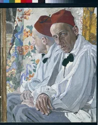 ショー プロデューサー Vsevolod Meyerhold (1874-1940) の肖像。 Alexander Golovin (Alexander Golovin) (1863-1930) の作品、パネルにテンペラ