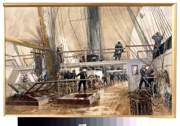 フリゲート艦スヴェトラーナ (フリゲート艦スヴェトラーナ)。 Alexander Karlovich Beggrov（1841-1914）による絵画。 紙に水彩、29.1 x 44.5 cm