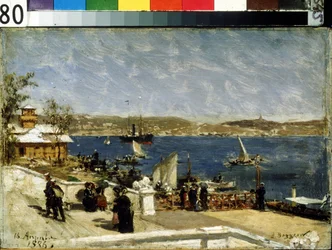 セバスト ポールの海岸の遊歩道 (セバスト ポールの海岸遊歩道)。 Alexander Karlovich Beggrov（1841-1914）による絵画。 キャンバスに油彩