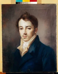 デカブリスト（デカブリスト）マイケル・A・フォンヴィージン（1787-1854）の肖像。 （デカブリストM.A.フォンヴィージンの肖像）。 アレクセイ (アレクシス) ゲヴリロヴィチ ヴェネツィアノフ (1780-1847) の作品、厚紙にパステル
