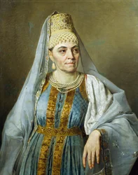 アレクセイ・ヴェネチアーノフ（1780-1847）の衣装を着たマルファ・ヴェネチアーノヴァの肖像（1828年頃