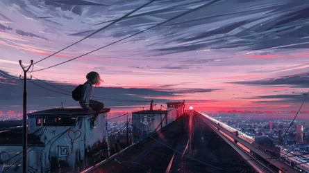 都会の夕暮れを彩る少女