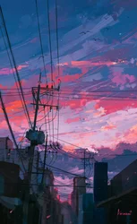 活気あふれる街の夕日