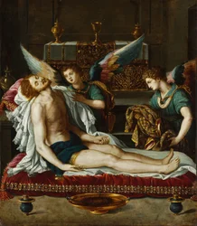 Le Corps du Christ oint par deux anges - 二人の天使によって油そそがれたキリストの体 - アローリ、アレッサンドロ (1535-1607) - 1593年頃 - 銅に油彩 - 45x39 - Szepmuveszeti Muzeum、ブダペスト