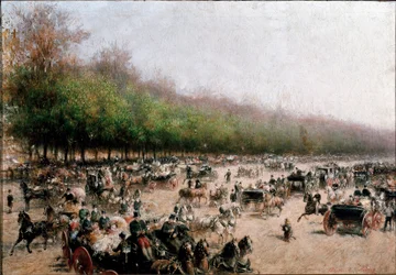ミラノのヴェネツィア門付近の馬車通行の様子（絵画、1850年頃
