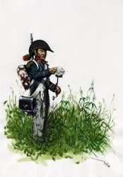 ファーストエンパイア (1804-1814 および 1815): 偉大なフランスのナポレオン軍の兵士歩兵ハンター。 アレッサンドロ・ロナティの絵