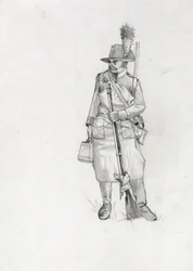 最初の帝国 (1804-1814 および 1815): オーストリア - ハンガリー軍 (オーストリア - ハンガリー) の兵士、パイオニア サプール (またはパイオニア)。 アレッサンドロ・ロナティの絵