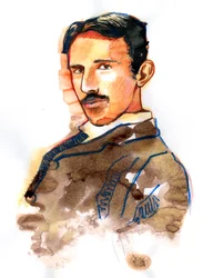 ニコラ・テスラの肖像 セルビア出身のアメリカ人発明家および技術者 (セルビア系アメリカ人ニコラ・テスラ発明家、電気技師、機械技師、物理学者の肖像)