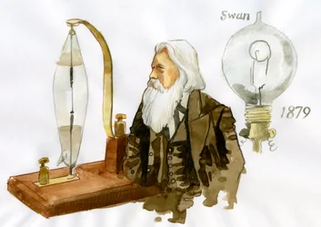 ジョセフ・ウィルソン・スワン卿の肖像 (1828-1914) イギリスの電気技師および化学者 (イギリスの物理学者および化学者のジョセフ・スワンの肖像)