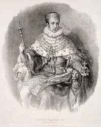 ロンバルド・ヴェネト王国国王フェルディナント1世（1793-1875）、正装姿、『ロンバルド・ヴェネト王国国王、皇帝にして国王たる陛下フェルディナント1世の戴冠式』より、1838年刊
