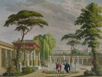 ポンペイのディオメードの家の庭園、1827年にミラノのスカラ座で上演された、ジョヴァンニパチーニ（1796〜1867年）のオペラ「ポンペイの最後の日」の装飾