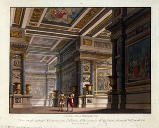 ヴォルフガング・アマデウス・モーツァルト（1756-1791）の「ティトーのクレマンス」のためのアレッサンドロ・サンキリコ（1777-1849）によるシナリオは、1819年にミラノ・スカラ座に登壇し、ティトーの王宮の部屋を表現しています。