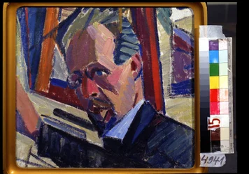 自画像。 Alexander Konstantinovich Bogomazov (1880-1930) による絵画。 キャンバスに油彩、30.5 x 33 cm