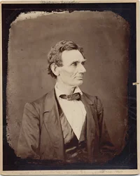 エイブラハムリンカーン（1809-65）、アメリカ合衆国第16代大統領、アレクサンダーヘスラーによる写真（1860年アルブメン写真）後のコピープリント