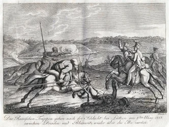 ルッツェンの戦いの後、エルベ川を遡るロシア軍 - Sauerweid, Alexander Ivanovich (1783-1844) - 1813 - エッチング - 21x26 - 個人蔵