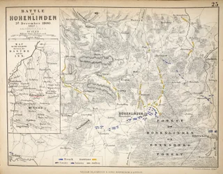 ホーエンリンデンの戦いの地図、ウィリアム・ブラックウッド・アンド・サンズ刊、エディンバラおよびロンドン、1848年