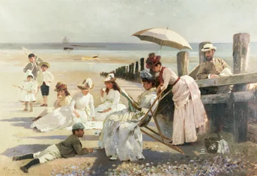 ボグナーレジスの海岸-ハーフォードカップルとその子供たちの肖像画グループ、1887年