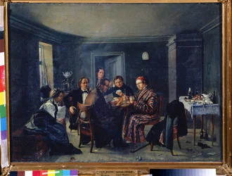 カードプレイヤー。 Alexander Matveyevich Dorogov (1819-1850) の絵画。 キャンバスに油彩、49 x 66.5 cm、1840年頃、ロシアの芸術。 国立ロシア美術館、サンクトペテルブルク。