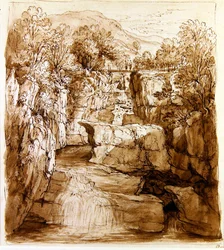 The Bracklinn Falls, Perthshire, c.1810 （ペン、茶色インク、紙にウォッシュ）