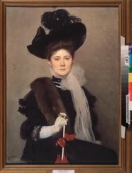 芸術家リュボフ・ガウシュ (1877-1943) の肖像画。 Alexander (Alexander) Petrovich Sokolov (1830-1911) の作品、紙に水彩。 ロシア美術、19 世紀後半から 20 世紀初頭、モダニズム。 地域美術館、シンフェロポリ (ウクライナ)。