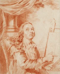 Self-Portrait - Alexander (Alexandre) Roslin (1718-1793) の作品、紙に楽観的