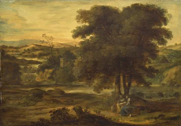 古典的な風景、c.1767-71（パネルに油彩）