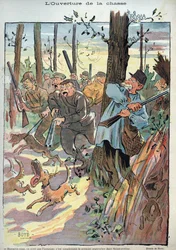 1895年の『Laughter』誌45号に掲載されたアレキサンダー・スチュアート・ボイド（1854-1930）のイラスト「狩りの始まり」。