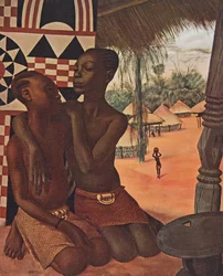 アフリカのドローイングアンドペインティングのシェフEki Bondo（Haut Ouelle）（Lune dune mere Mangbetou、lautre dune mere Matchaga）の娘であるティティとナランゲは、シトロエンセンターの遠征中に処刑されました。