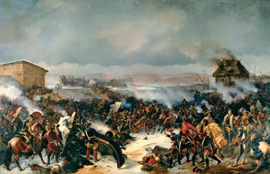 ナルヴァの戦い、1700 年 11 月 19 日。スウェーデンとすべてのバルト諸国、デンマーク、ポーランド、ロシアとの間の大北方戦争 (1700-1721) のエピソード。 Alexander（Alexander）von Kotzebue（1815-1889）による絵画、キャンバスに油彩
