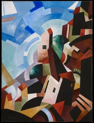 海沿いのイタリアの町、1917年頃（キャンバスに油彩とテンペラ）