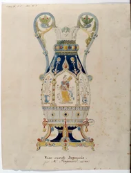 日本のカラフェ 花瓶 水彩画 アレクサンドル・エヴァリスト・フラゴナール（1780-1850）作 1832年 セーブル磁器メーカー