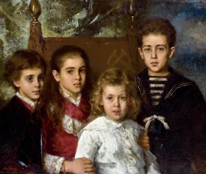 第2代サン・ドナート公ポール・パブロヴィチ・デミードフ（1839-1885）の子供たちの肖像、オーロラ・アナトール、マリア、パヴェル - Peinture de Alexei Alexeyevich Harlamov (1840-1922) - 1883 - 油彩・キャンバス - 76,5x90 - 個人蔵