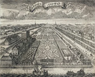 1717年、ネヴァ川からのサマーガーデンの眺め