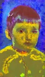 青地に少年の肖像,2020,(ミクストメディア)
