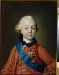 子供の頃のパーヴェル・ペトロヴィッチ・ロマノフ大公 (1754-1801) の肖像画。 彼はパウロ一世の名でロシアのツァーリとなる。 （パベル・ペトロヴィッチ大公の子供時代の肖像）。 アレクセイ・ペトロヴィッチ・アントロポフ (1716-1795) の絵画