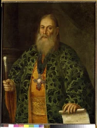 フョードル・ドゥビアンスキー神父の肖像。 （ヒョードル・デュビャンスキーの肖像）。 Alexei Petrovich Antropov（1716-1795）による絵画、キャンバスに油彩