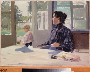 テラスで - Alexander Stepanovich Stepanov (1858-1923) による絵画、キャンバスに油彩、ロシア美術、19 世紀後半から 20 世紀初頭、モダニズム - 国立美術館、ニジニ ノヴゴロド (ロシア)