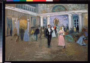 ラリンの家の舞踏会 - アレクサンドル・プーシキン (1799-1837) による小説「エフゲニー・オネーギン」の挿絵 (ラリンの家の舞踏会 - アレクサンドル・プーシキン作の小説エウゲニ・オネーギンの挿絵) - アレクセイ・ステパノヴィッチ・ステパノフ作(185