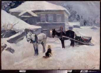 カントリーホテル - アレクセイステパノビッチステパノフ（1858-1923）による絵画、キャンバスに油彩、19世紀後半から20世紀初頭のロシアの芸術、風景 - 北オセチアのMトゥガノフ美術館、ウラジカフカス（ロシア）